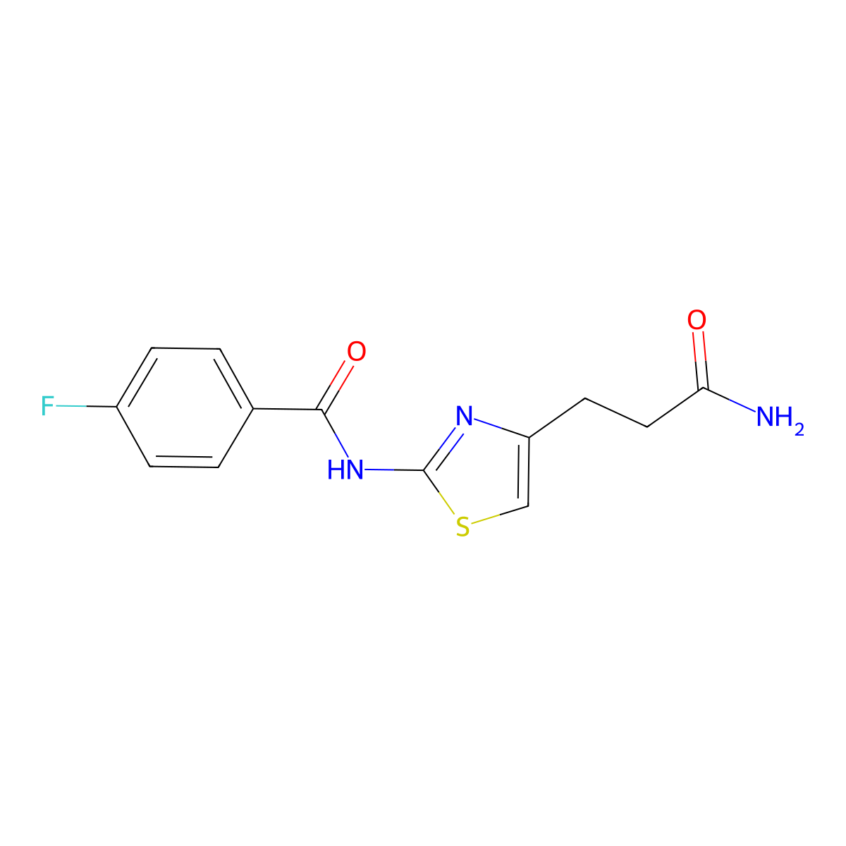 N-(4-(3-amino-3-oxopropyl)thiazol-2-yl)-4-fluorobenzamide molecular structure, CAS 1021255-86-6