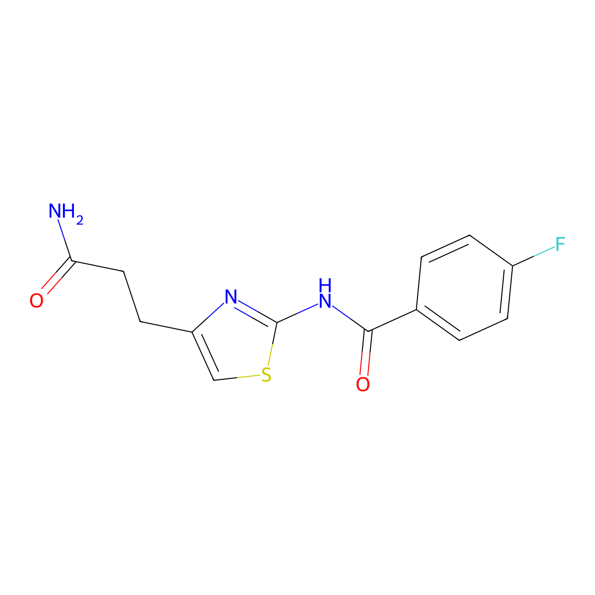 N-(4-(3-amino-3-oxopropyl)thiazol-2-yl)-4-fluorobenzamide molecular structure, CAS 1021255-86-6