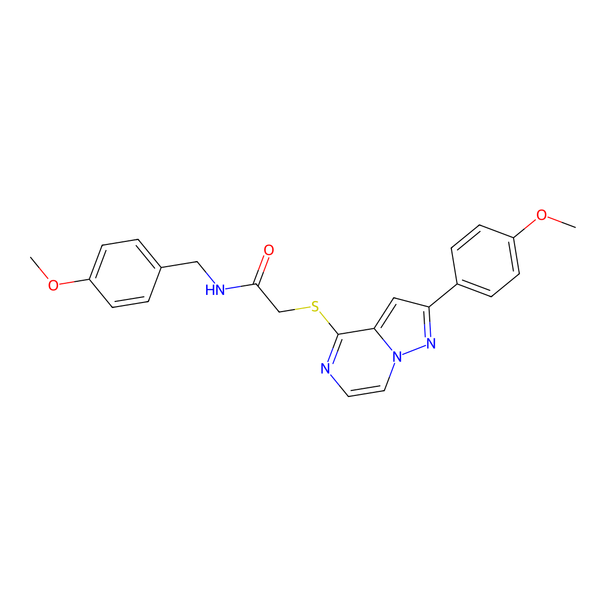 N-[(4-Methoxyphenyl)methyl]-2-{[2-(4-methoxyphenyl)pyrazolo[1,5-A]pyrazin-4-YL]sulfanyl}acetamide molecular structure, CAS 1021255-87-7