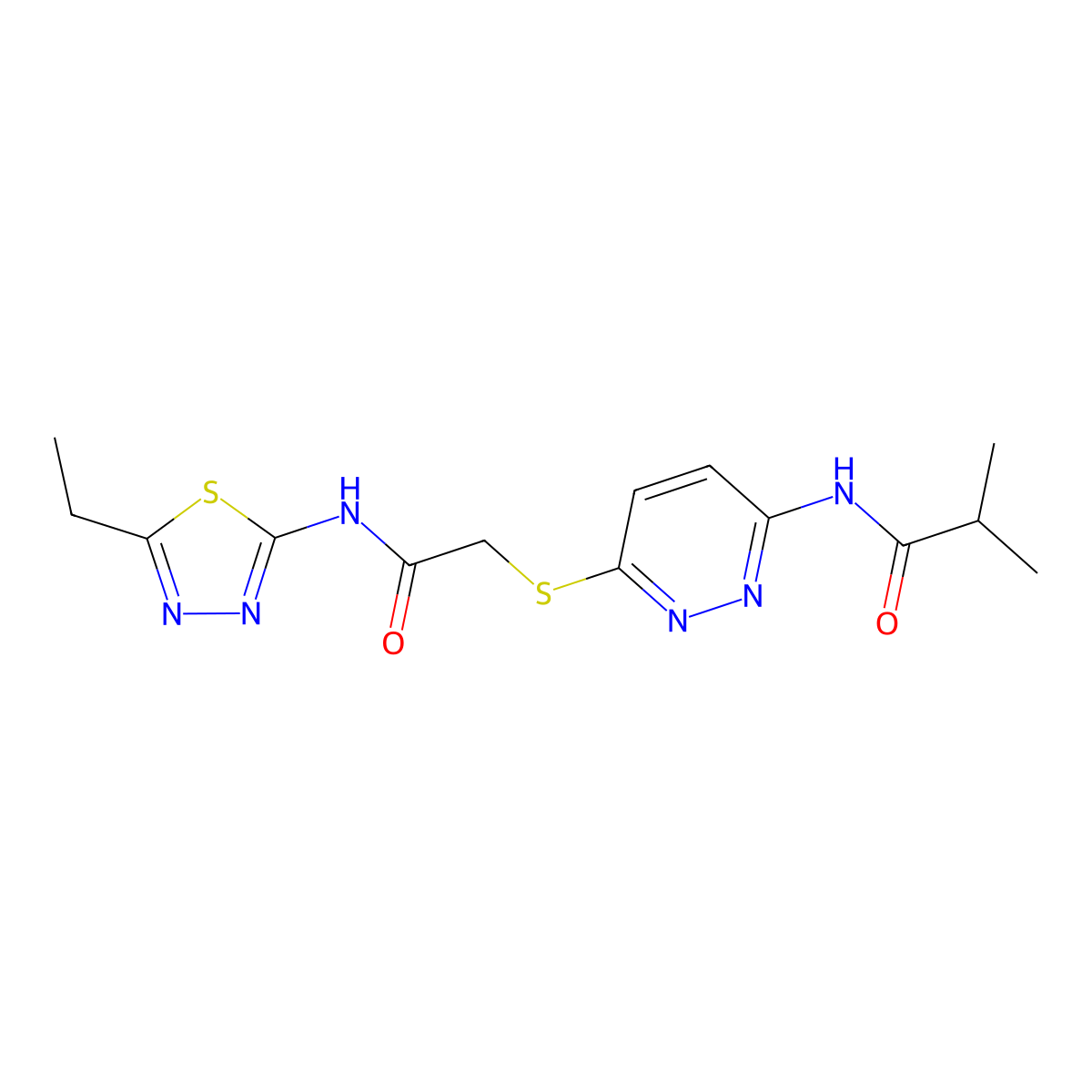 N-(6-((2-((5-ethyl-1,3,4-thiadiazol-2-yl)amino)-2-oxoethyl)thio)pyridazin-3-yl)isobutyramide molecular structure, CAS 1021255-91-3