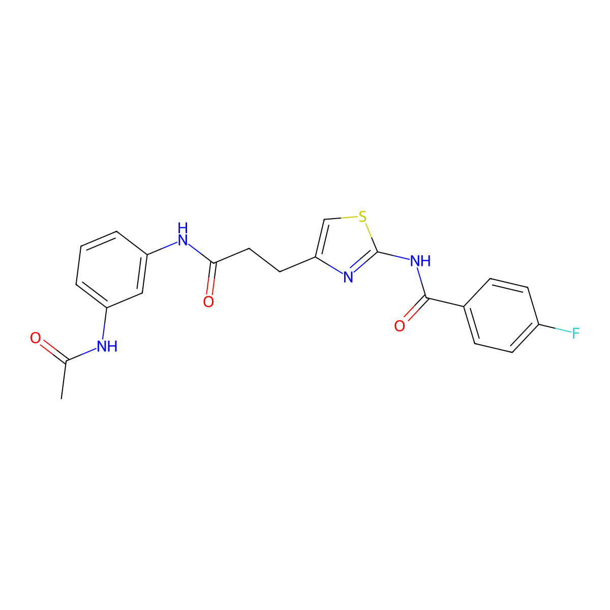 N-(4-(3-((3-acetamidophenyl)amino)-3-oxopropyl)thiazol-2-yl)-4-fluorobenzamide molecular structure, CAS 1021255-92-4