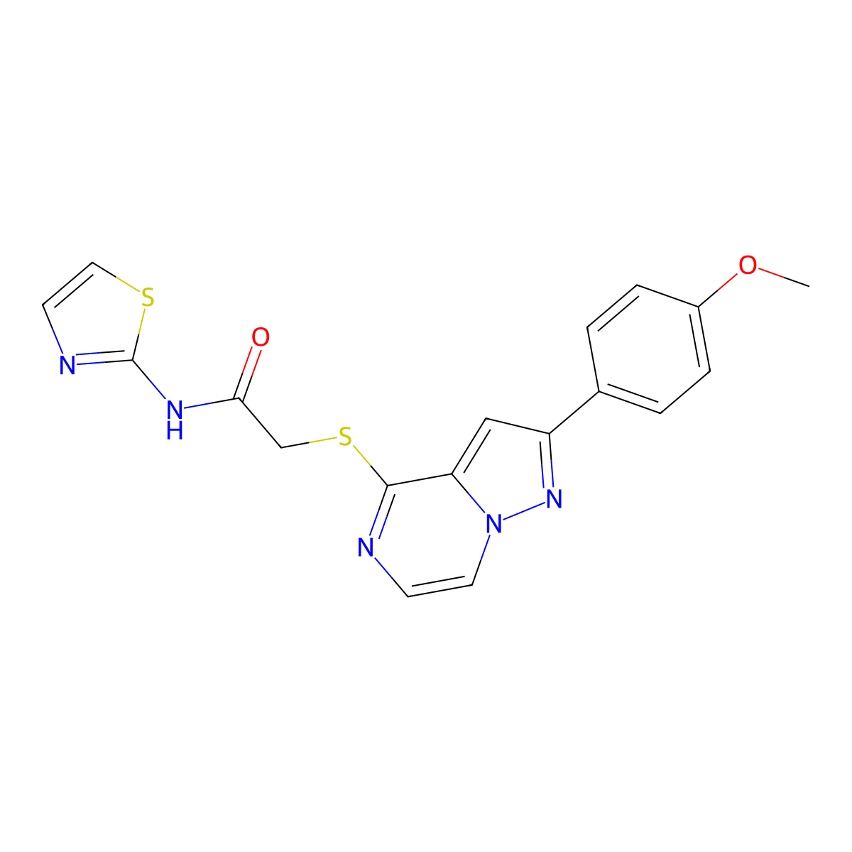 2-{[2-(4-Methoxyphenyl)pyrazolo[1,5-A]pyrazin-4-YL]sulfanyl}-N-(1,3-thiazol-2-YL)acetamide molecular structure, CAS 1021255-93-5
