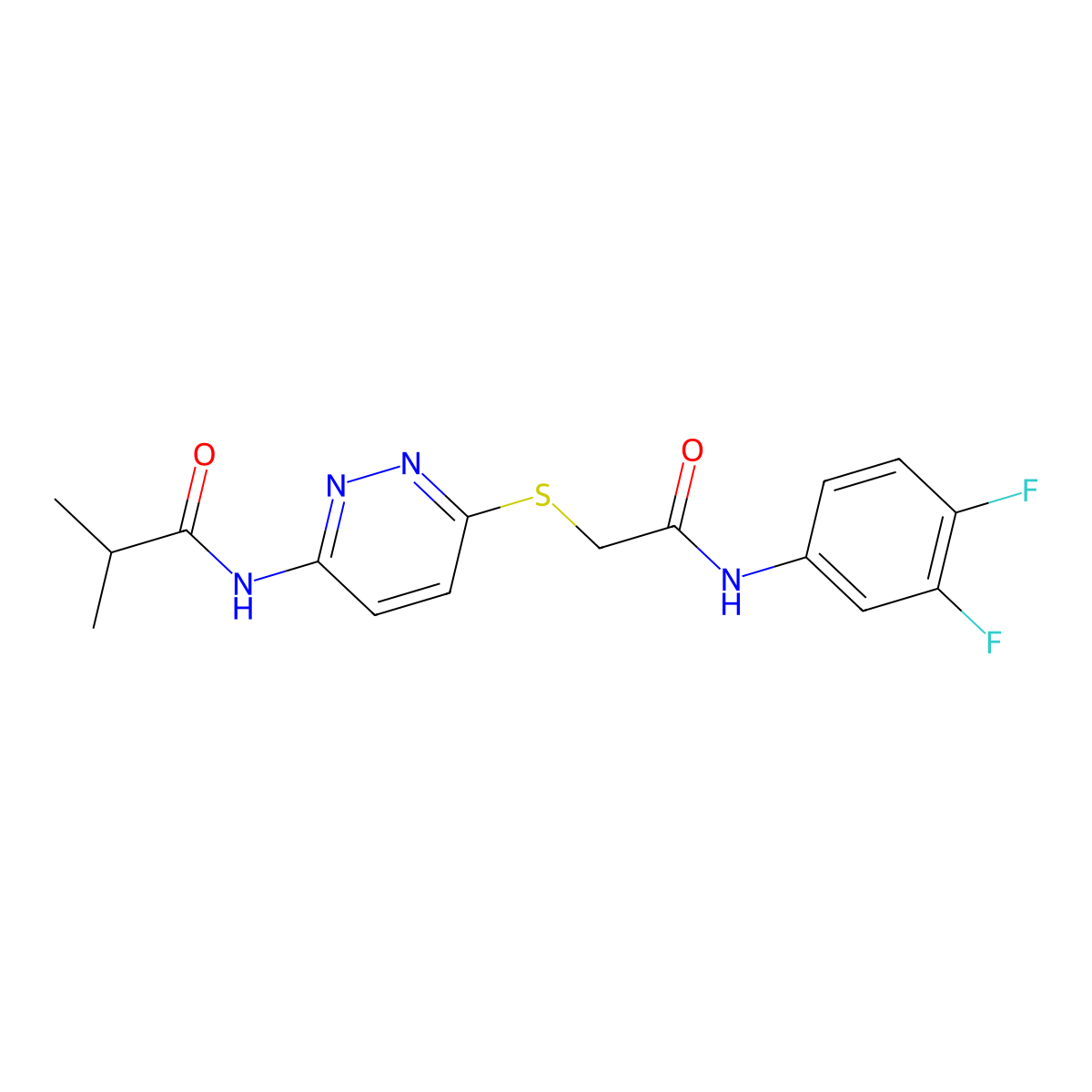 N-[6-({[(3,4-difluorophenyl)carbamoyl]methyl}sulfanyl)pyridazin-3-yl]-2-methylpropanamide molecular structure, CAS 1021256-00-7