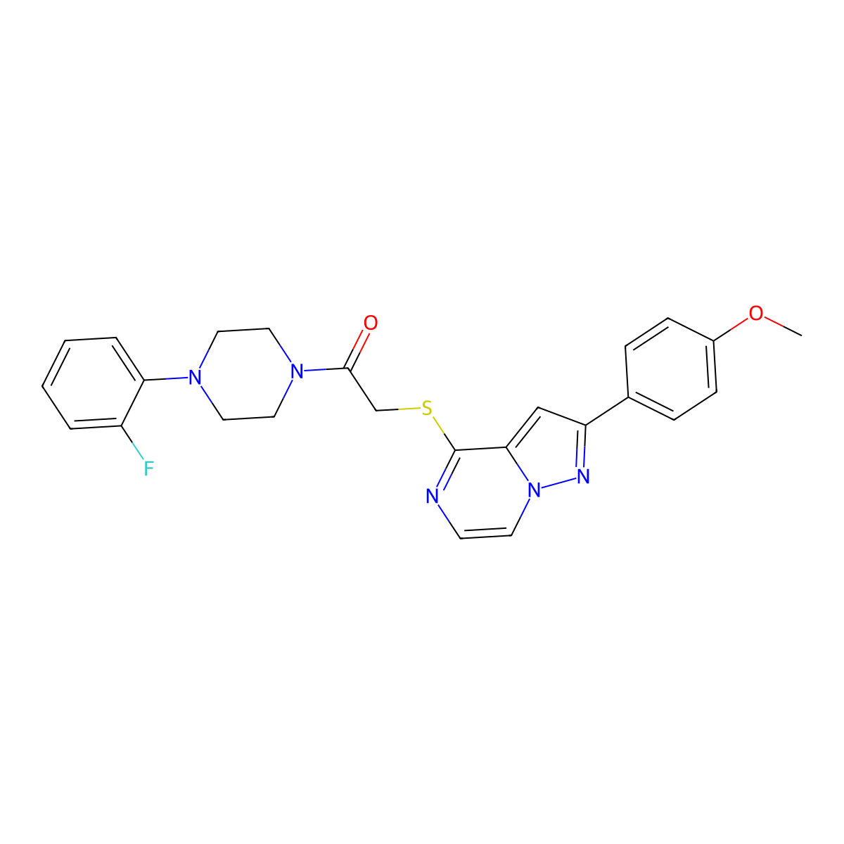 4-({2-[4-(2-Fluorophenyl)piperazin-1-yl]-2-oxoethyl}thio)-2-(4-methoxyphenyl)pyrazolo[1,5-a]pyrazine molecular structure, CAS 1021256-01-8