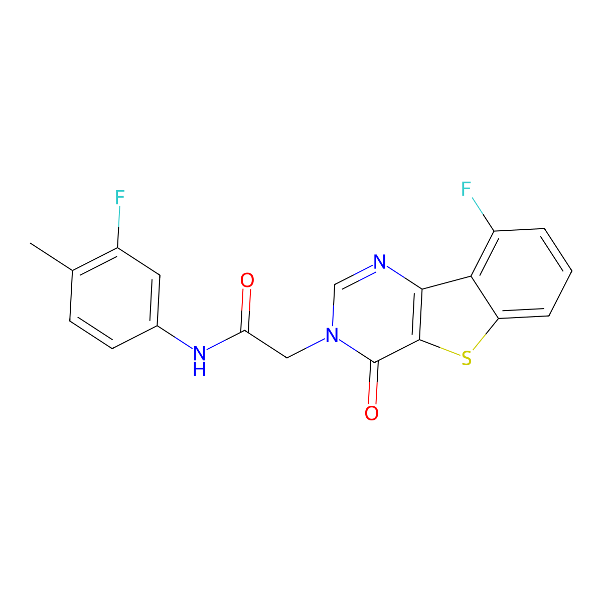 N-(3-fluoro-4-methylphenyl)-2-(9-fluoro-4-oxo[1]benzothieno[3,2-d]pyrimidin-3(4H)-yl)acetamide molecular structure, CAS 1021256-10-9