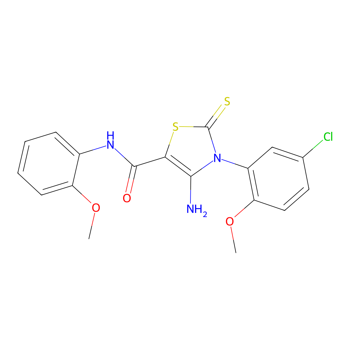 4-amino-3-(5-chloro-2-methoxyphenyl)-N-(2-methoxyphenyl)-2-sulfanylidene-2,3-dihydro-1,3-thiazole-5-carboxamide molecular structure, CAS 1021256-14-3