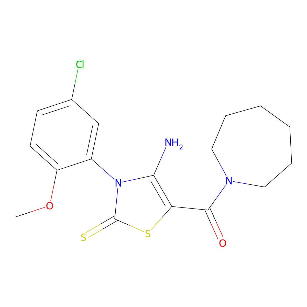 4-Amino-5-(azepane-1-carbonyl)-3-(5-chloro-2-methoxyphenyl)-2,3-dihydro-1,3-thiazole-2-thione molecular structure, CAS 1021256-16-5
