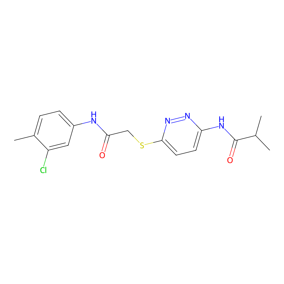 N-[6-({[(3-chloro-4-methylphenyl)carbamoyl]methyl}sulfanyl)pyridazin-3-yl]-2-methylpropanamide molecular structure, CAS 1021256-17-6