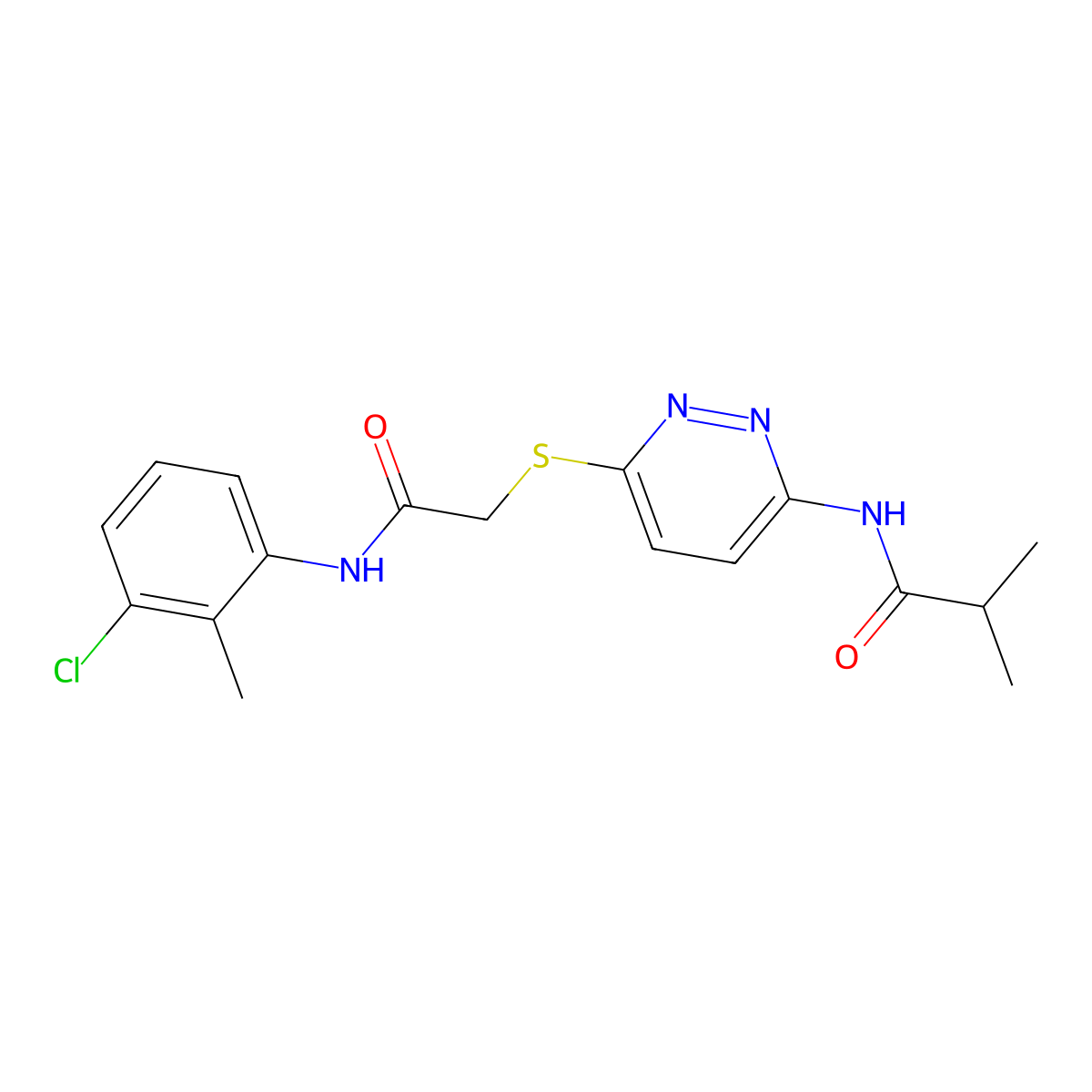 N-[6-({[(3-chloro-2-methylphenyl)carbamoyl]methyl}sulfanyl)pyridazin-3-yl]-2-methylpropanamide molecular structure, CAS 1021256-19-8