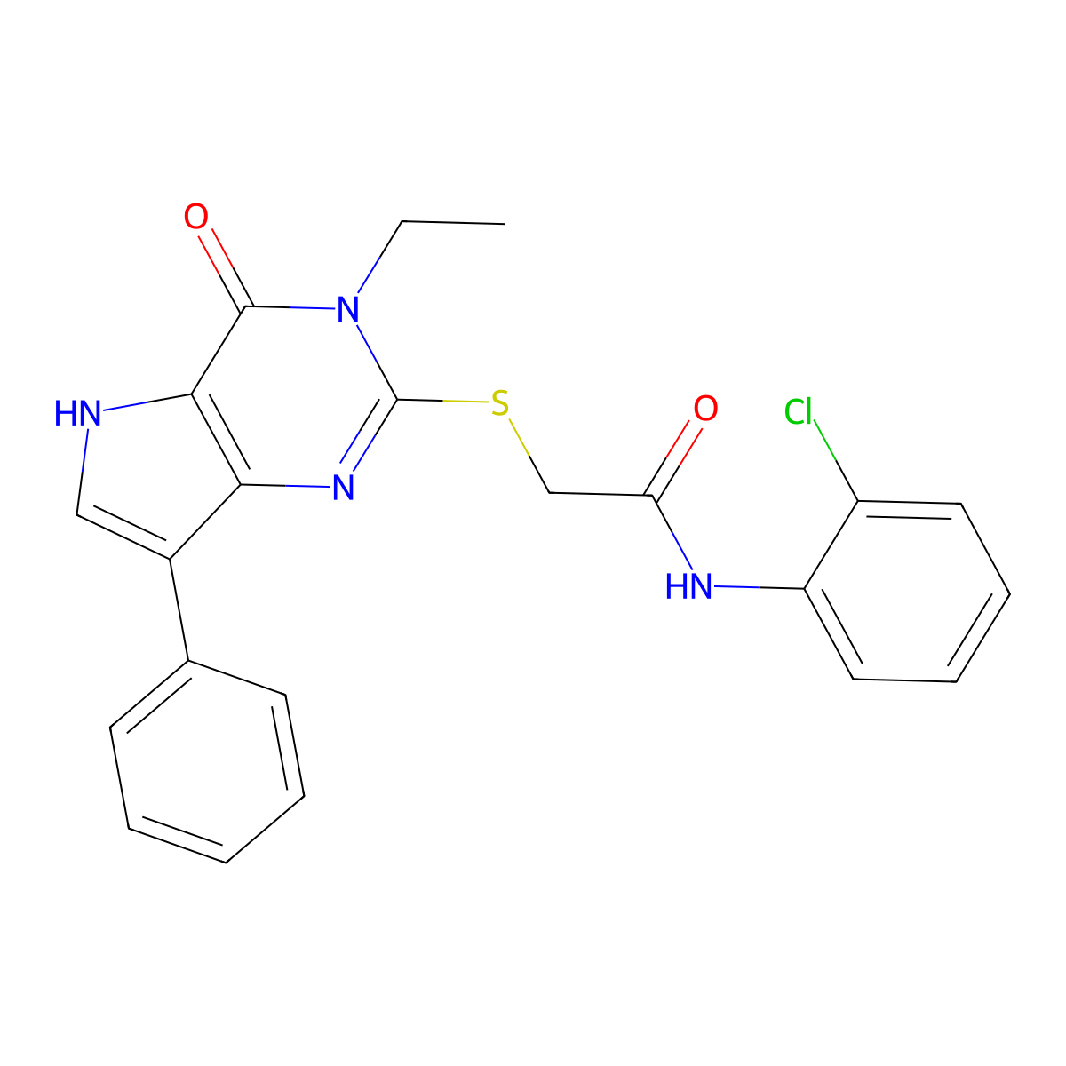 N-(2-chlorophenyl)-2-((3-ethyl-4-oxo-7-phenyl-4,5-dihydro-3H-pyrrolo[3,2-d]pyrimidin-2-yl)thio)acetamide molecular structure, CAS 1021256-21-2