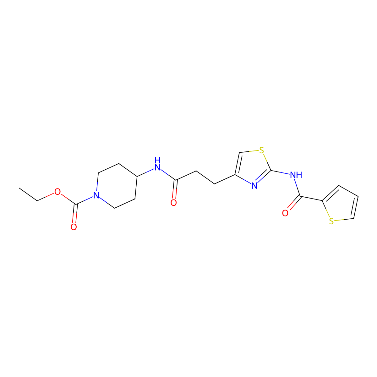 Ethyl 4-(3-(2-(thiophene-2-carboxamido)thiazol-4-yl)propanamido)piperidine-1-carboxylate molecular structure, CAS 1021256-22-3