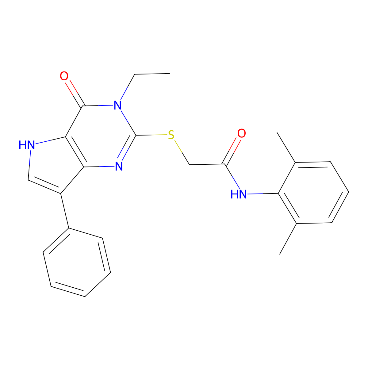 N-(2,6-dimethylphenyl)-2-[(3-ethyl-4-oxo-7-phenyl-4,5-dihydro-3H-pyrrolo[3,2-d]pyrimidin-2-yl)sulfanyl]acetamide molecular structure, CAS 1021256-23-4