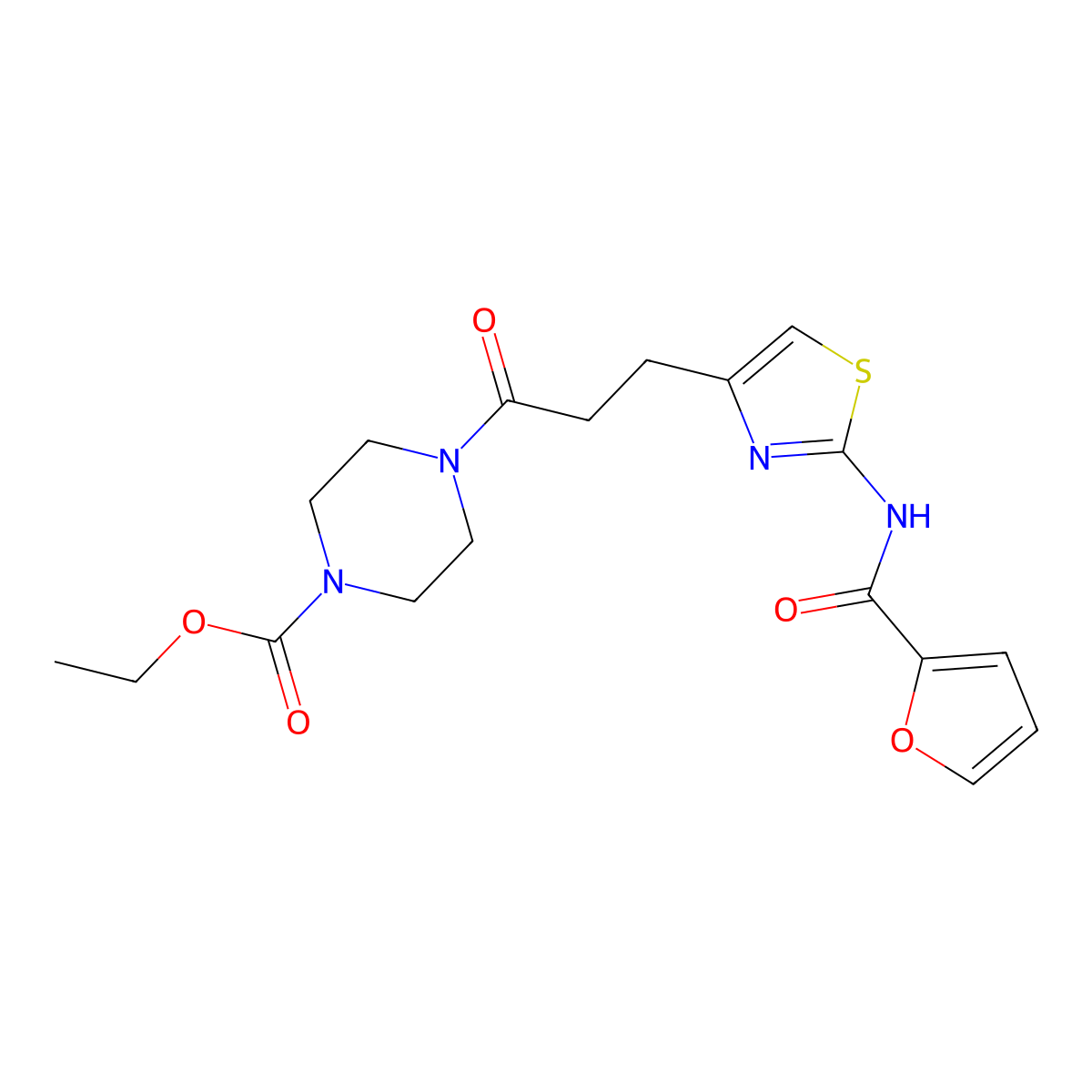 Ethyl 4-(3-(2-(furan-2-carboxamido)thiazol-4-yl)propanoyl)piperazine-1-carboxylate molecular structure, CAS 1021256-24-5