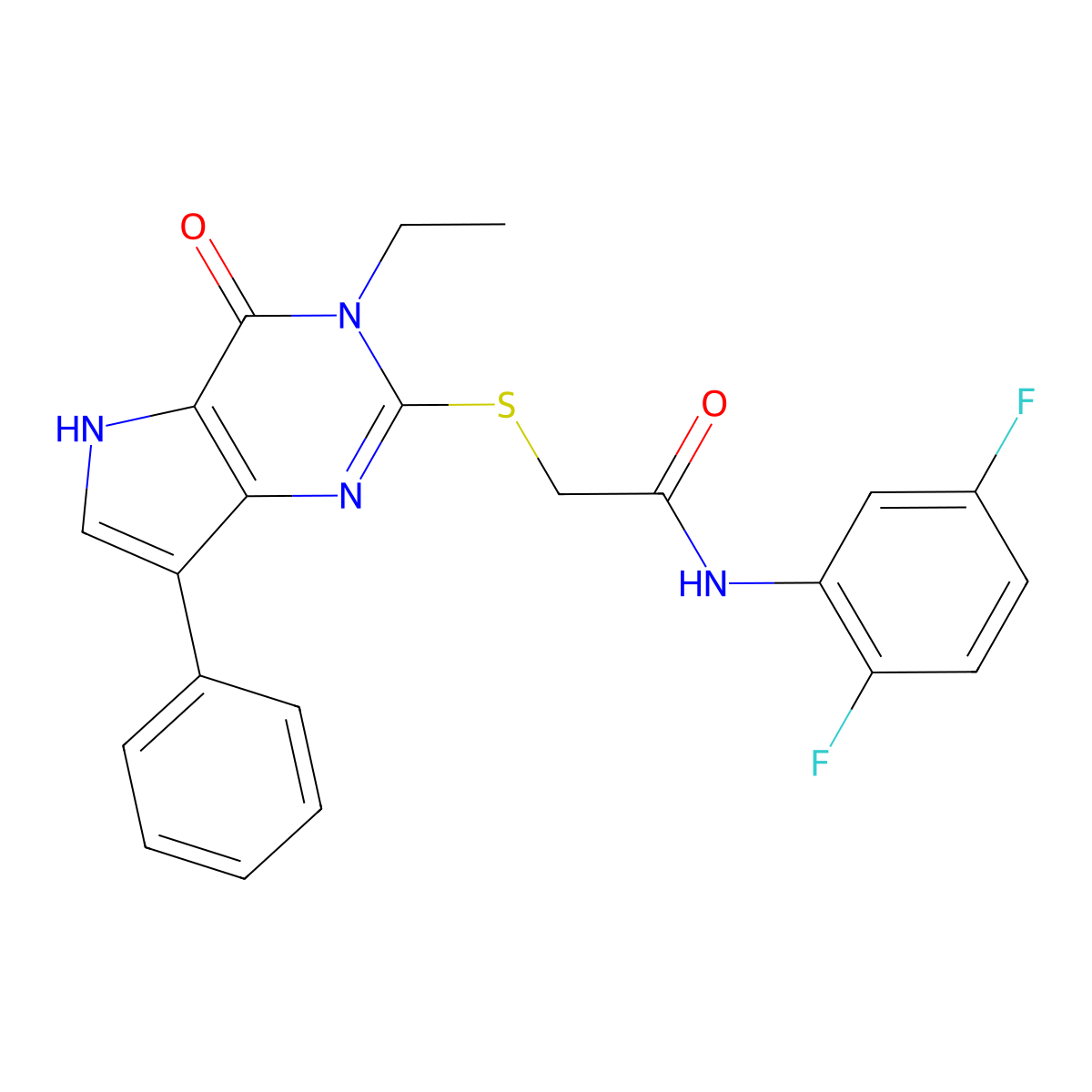 N-(2,5-difluorophenyl)-2-[(3-ethyl-4-oxo-7-phenyl-4,5-dihydro-3H-pyrrolo[3,2-d]pyrimidin-2-yl)sulfanyl]acetamide molecular structure, CAS 1021256-25-6