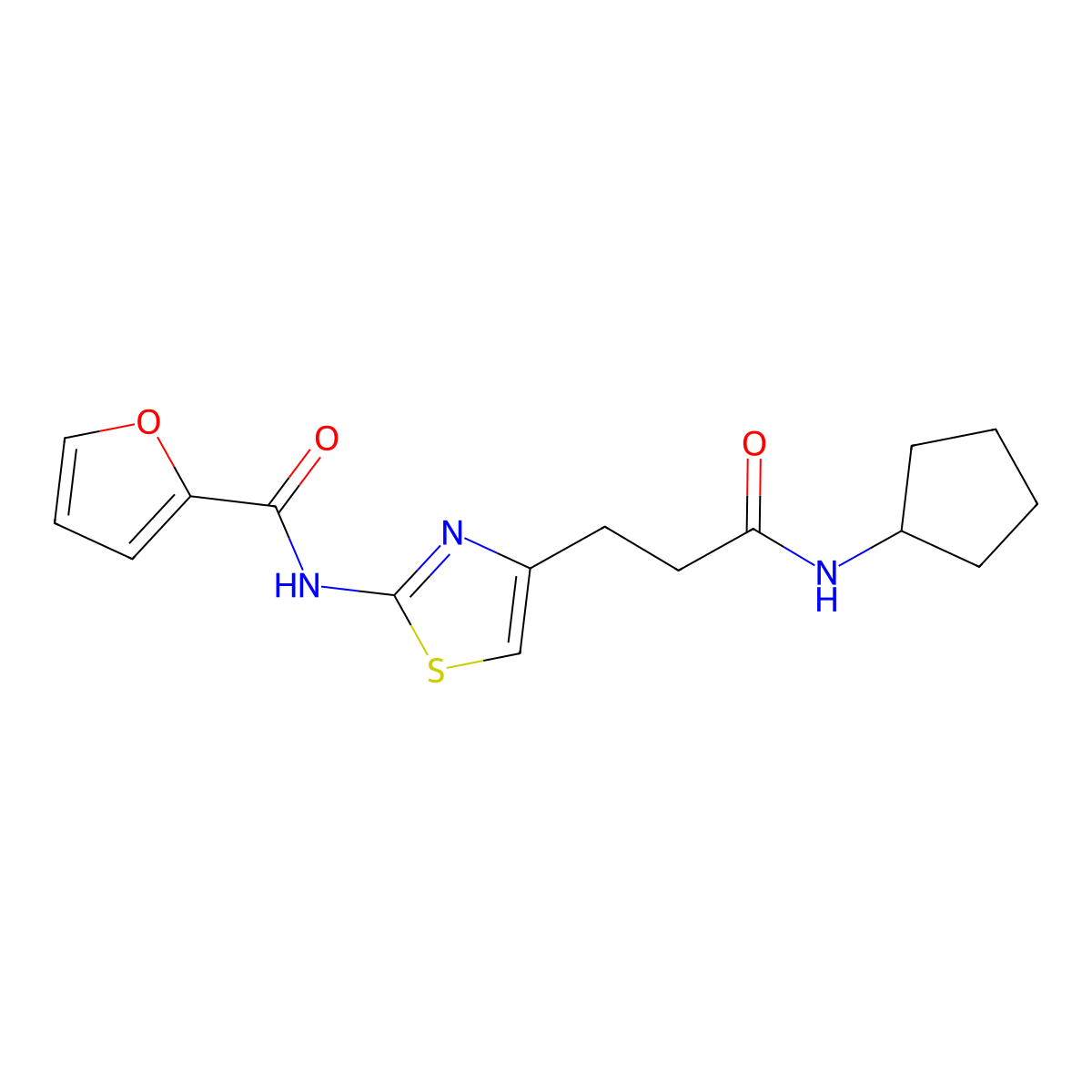 N-(4-(3-(cyclopentylamino)-3-oxopropyl)thiazol-2-yl)furan-2-carboxamide molecular structure, CAS 1021256-26-7