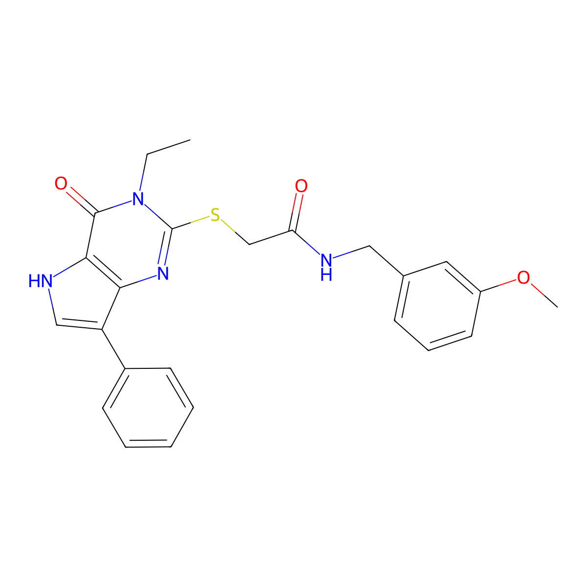 2-[(3-ethyl-4-oxo-7-phenyl-4,5-dihydro-3H-pyrrolo[3,2-d]pyrimidin-2-yl)sulfanyl]-N-(3-methoxybenzyl)acetamide molecular structure, CAS 1021256-31-4
