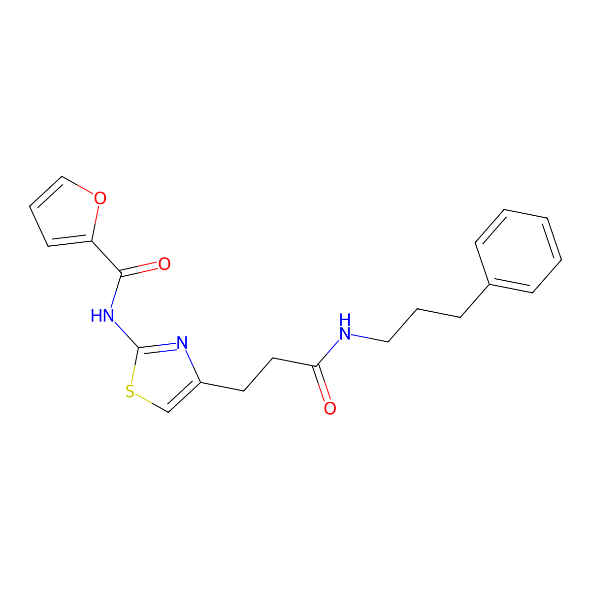 N-(4-(3-oxo-3-((3-phenylpropyl)amino)propyl)thiazol-2-yl)furan-2-carboxamide molecular structure, CAS 1021256-32-5