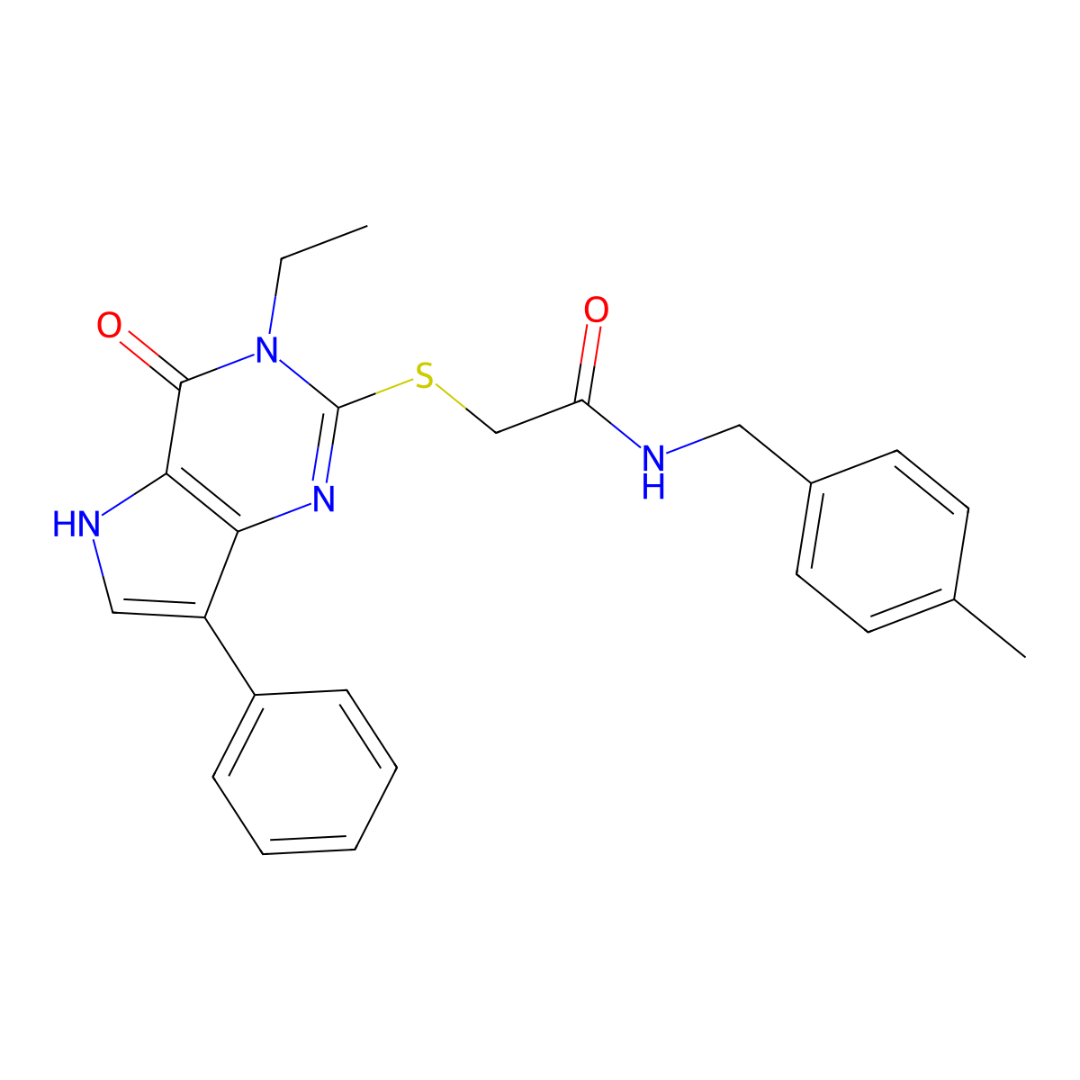 2-[(3-ethyl-4-oxo-7-phenyl-4,5-dihydro-3H-pyrrolo[3,2-d]pyrimidin-2-yl)sulfanyl]-N-(4-methylbenzyl)acetamide molecular structure, CAS 1021256-33-6