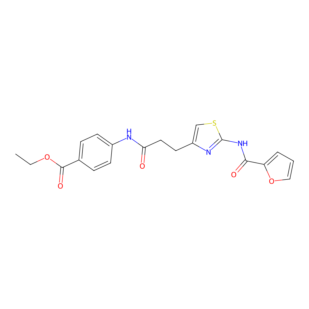 Ethyl 4-(3-(2-(furan-2-carboxamido)thiazol-4-yl)propanamido)benzoate molecular structure, CAS 1021256-39-2