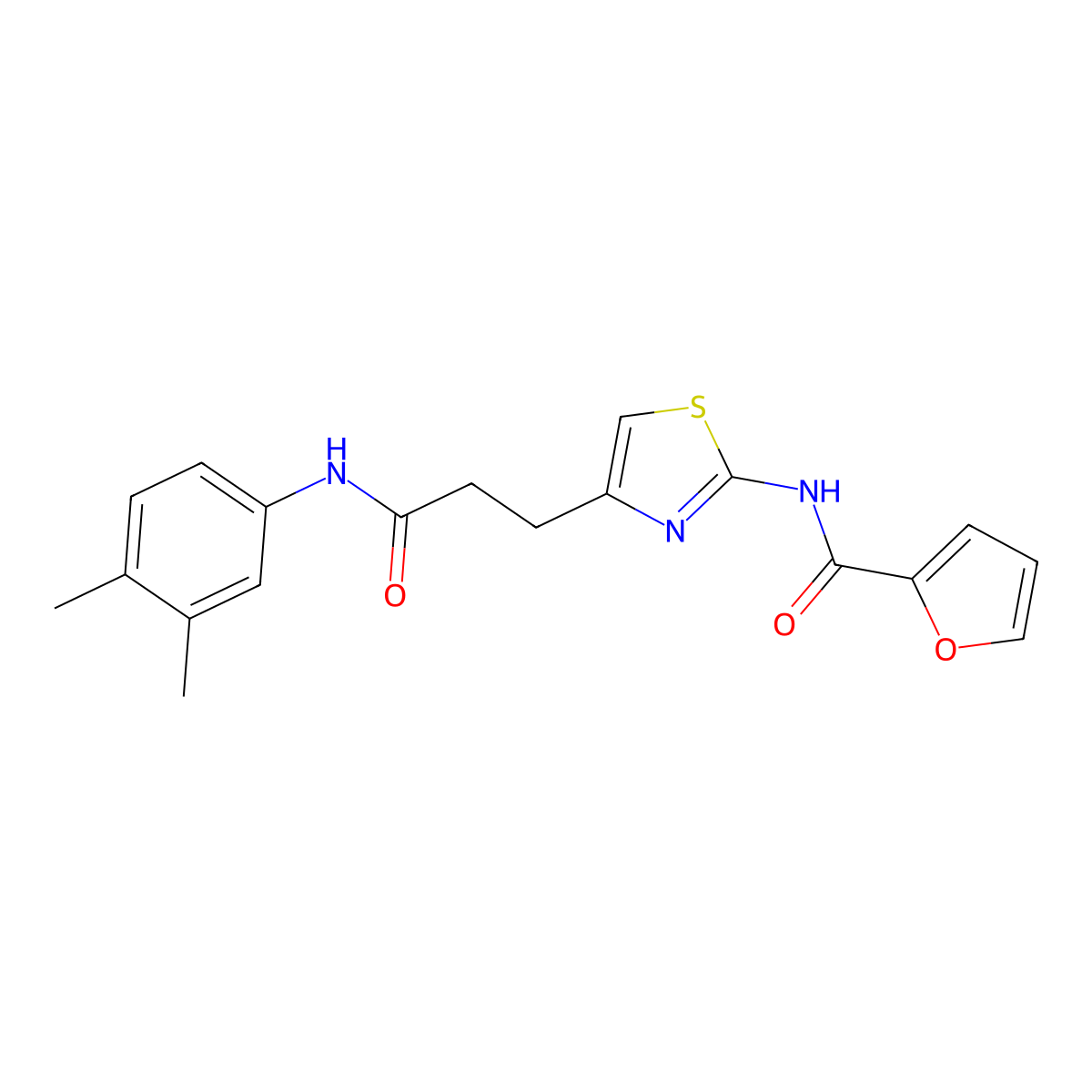 N-(4-(3-((3,4-dimethylphenyl)amino)-3-oxopropyl)thiazol-2-yl)furan-2-carboxamide molecular structure, CAS 1021256-42-7