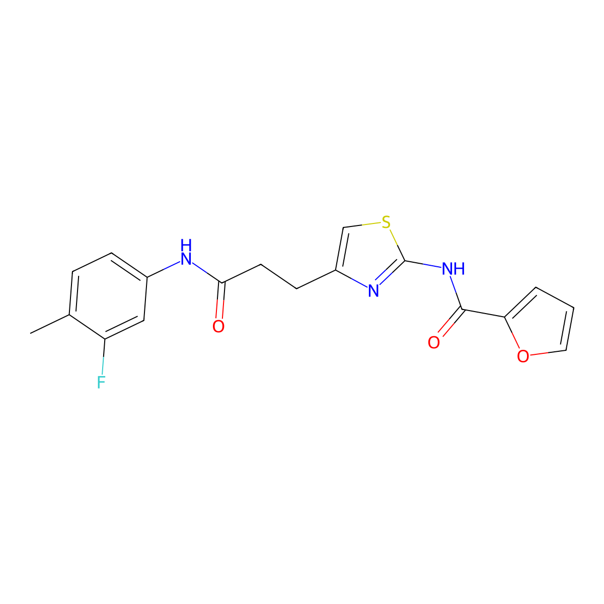 N-(4-(3-((3-fluoro-4-methylphenyl)amino)-3-oxopropyl)thiazol-2-yl)furan-2-carboxamide molecular structure, CAS 1021256-45-0