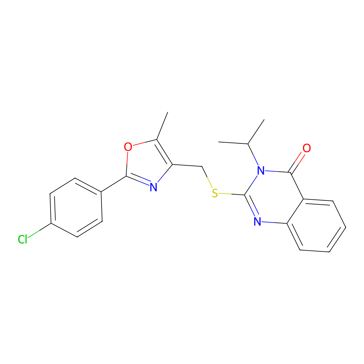 2-(((2-(4-chlorophenyl)-5-methyloxazol-4-yl)methyl)thio)-3-isopropylquinazolin-4(3H)-one molecular structure, CAS 1021256-46-1
