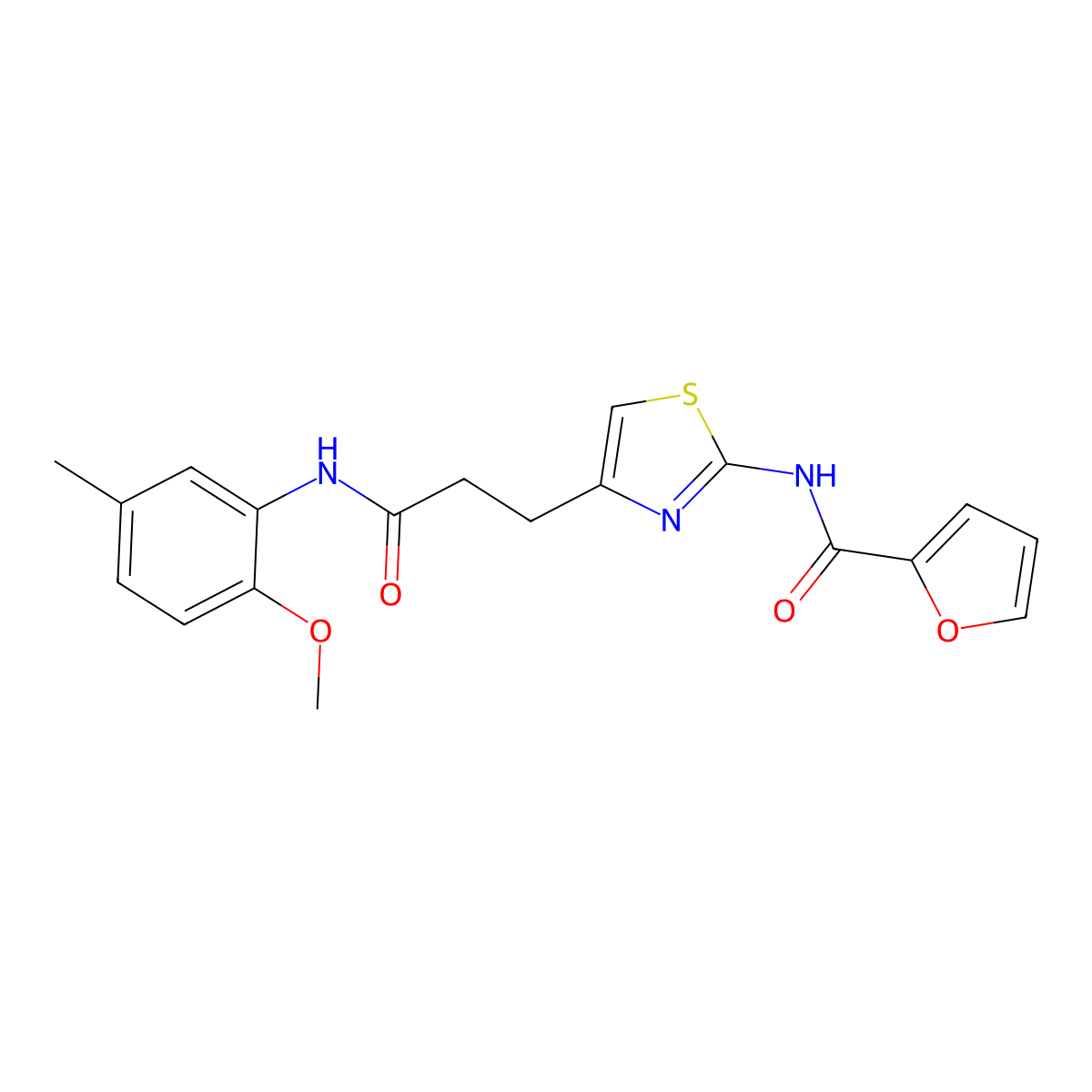 N-(4-(3-((2-methoxy-5-methylphenyl)amino)-3-oxopropyl)thiazol-2-yl)furan-2-carboxamide molecular structure, CAS 1021256-48-3