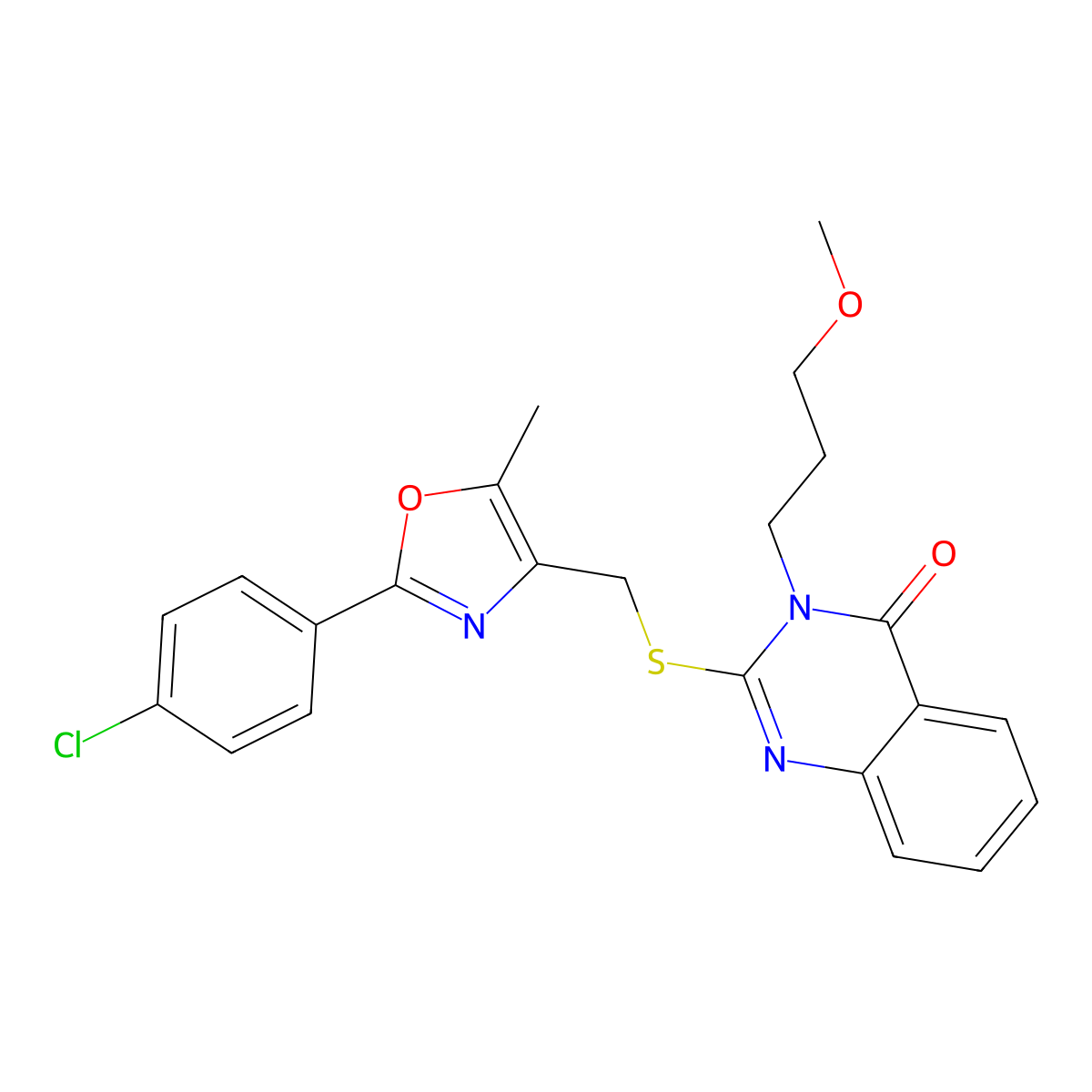 2-(((2-(4-chlorophenyl)-5-methyloxazol-4-yl)methyl)thio)-3-(3-methoxypropyl)quinazolin-4(3H)-one molecular structure, CAS 1021256-52-9