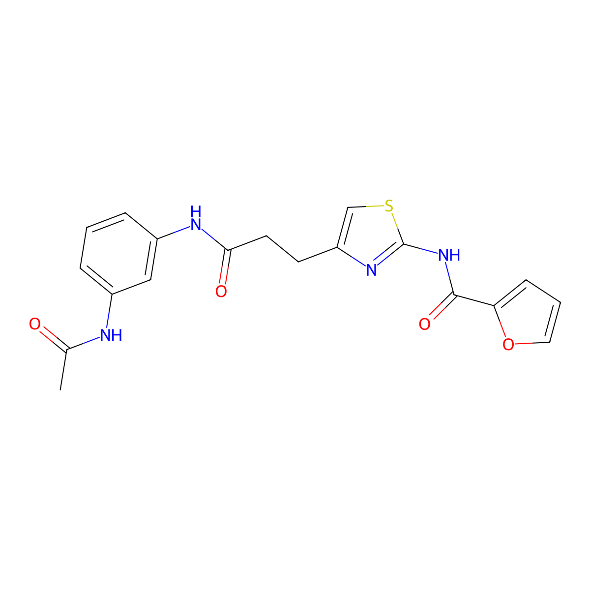 N-(4-(3-((3-acetamidophenyl)amino)-3-oxopropyl)thiazol-2-yl)furan-2-carboxamide molecular structure, CAS 1021256-60-9