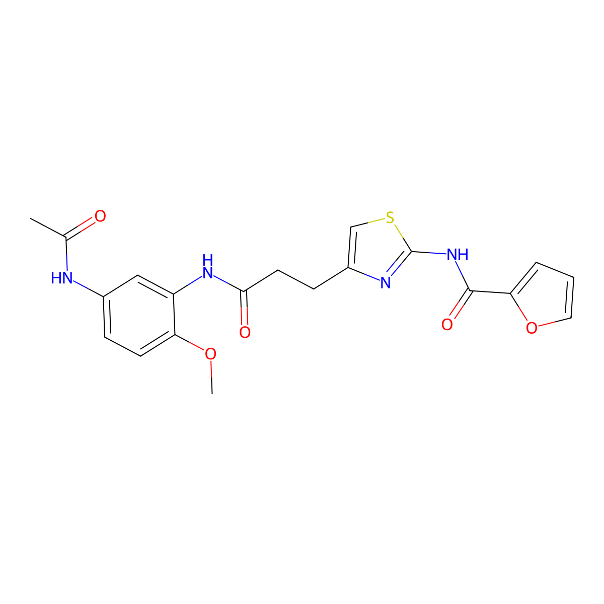 N-(4-(3-((5-acetamido-2-methoxyphenyl)amino)-3-oxopropyl)thiazol-2-yl)furan-2-carboxamide molecular structure, CAS 1021256-63-2