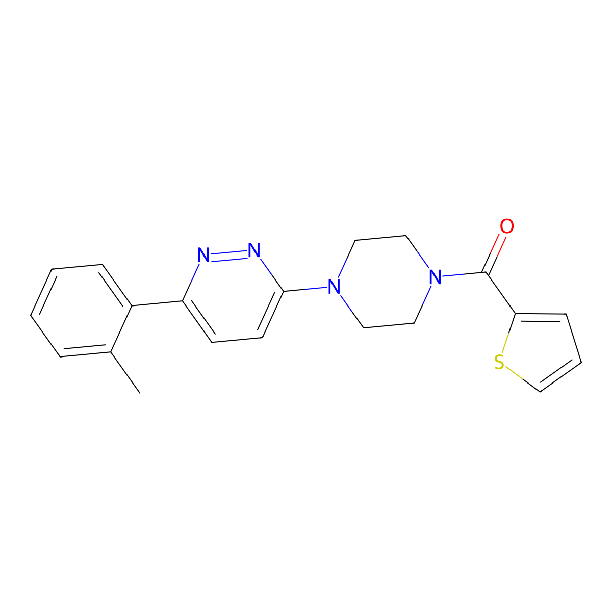 3-(2-Methylphenyl)-6-[4-(thiophene-2-carbonyl)piperazin-1-yl]pyridazine molecular structure, CAS 1021256-65-4