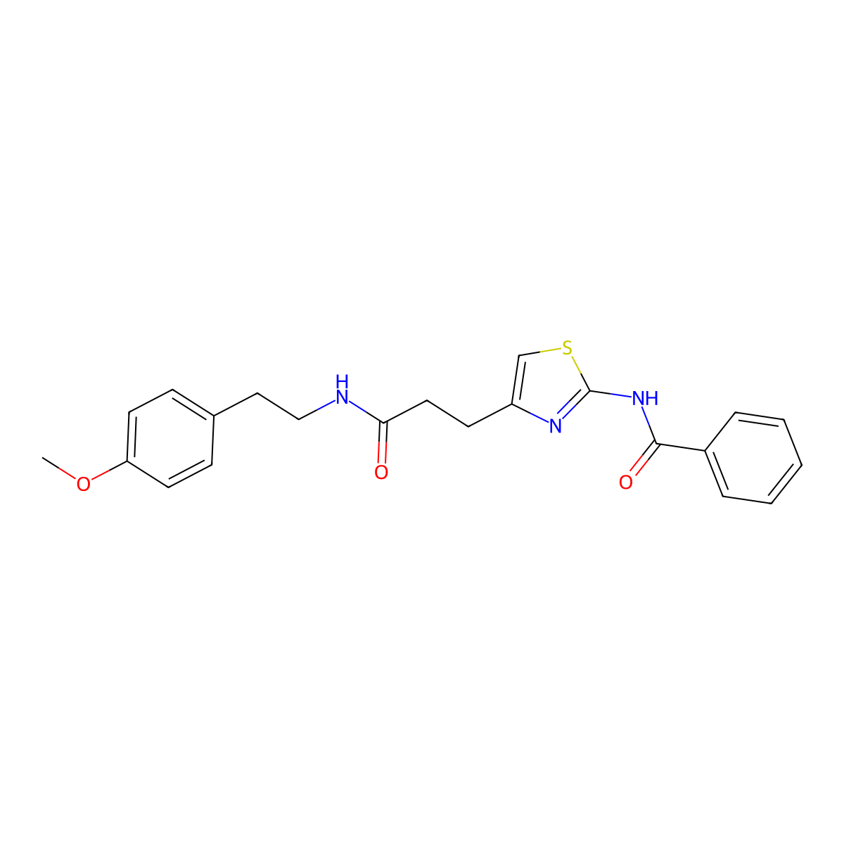 N-(4-(3-((4-methoxyphenethyl)amino)-3-oxopropyl)thiazol-2-yl)benzamide molecular structure, CAS 1021256-66-5