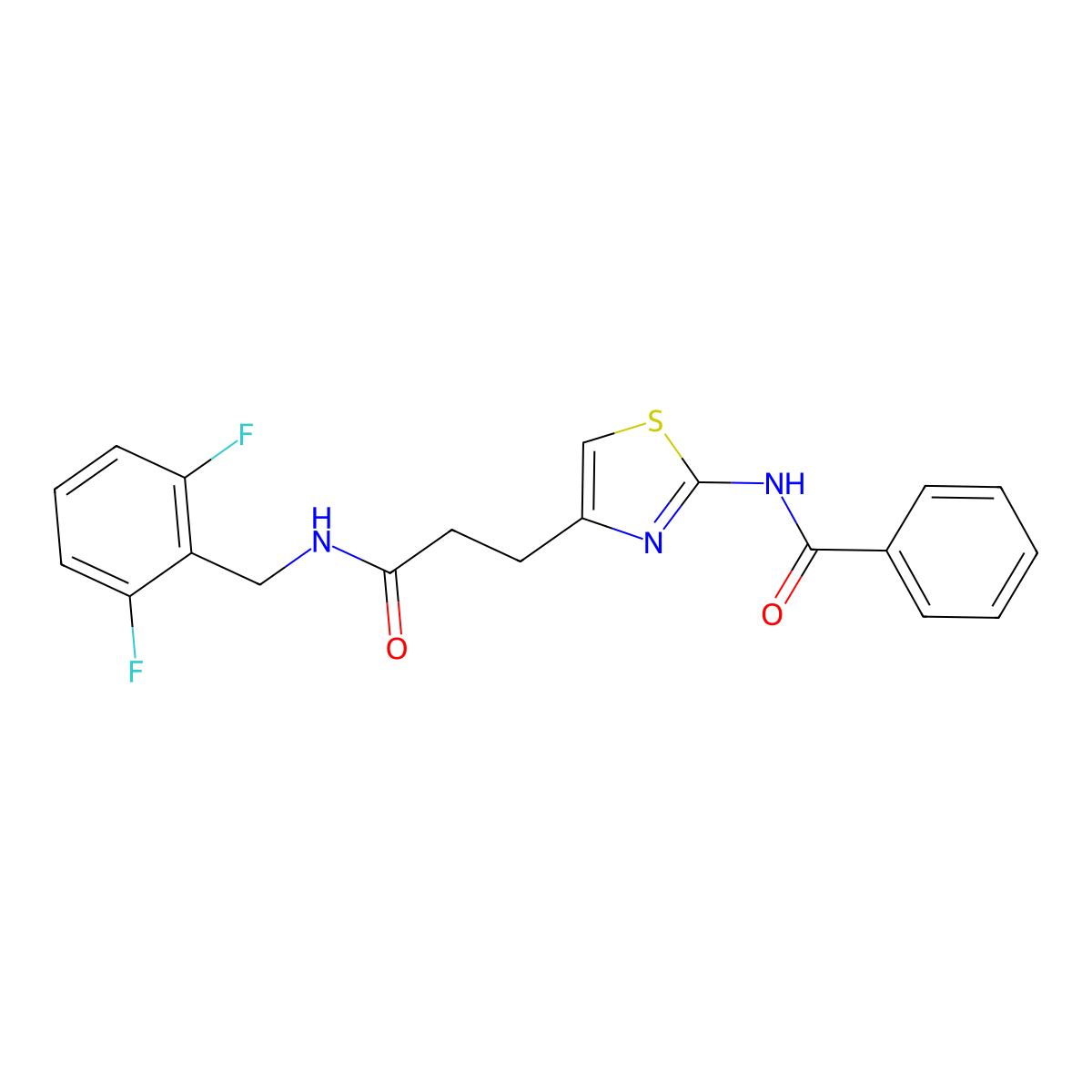 N-(4-(3-((2,6-difluorobenzyl)amino)-3-oxopropyl)thiazol-2-yl)benzamide molecular structure, CAS 1021256-75-6