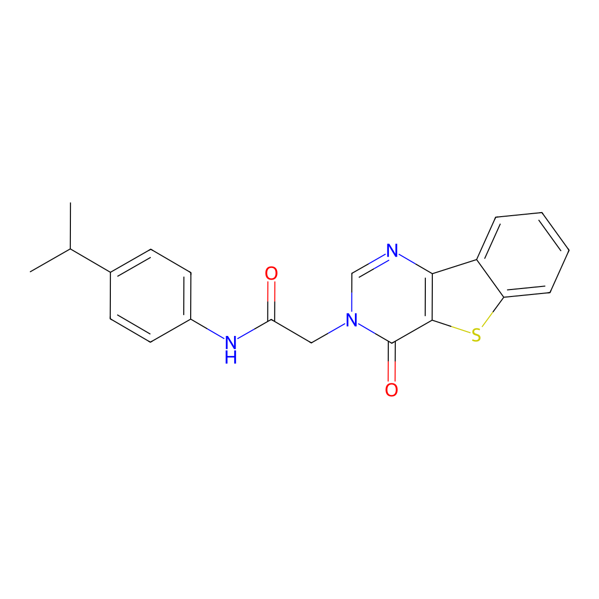 2-{6-oxo-8-thia-3,5-diazatricyclo[7.4.0.0^{2,7}]trideca-1(13),2(7),3,9,11-pentaen-5-yl}-N-[4-(propan-2-yl)phenyl]acetamide molecular structure, CAS 1021256-76-7