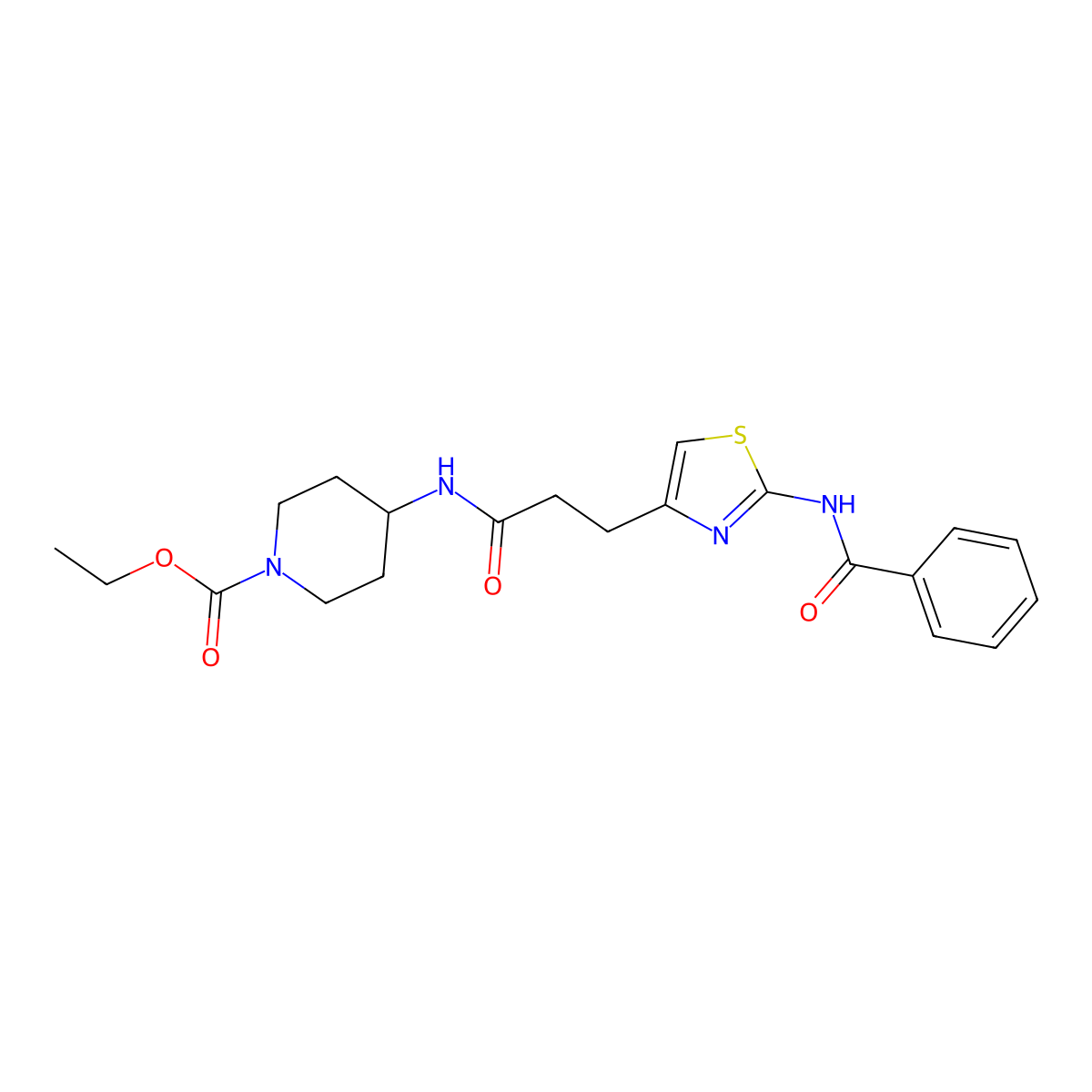 Ethyl 4-(3-(2-benzamidothiazol-4-yl)propanamido)piperidine-1-carboxylate molecular structure, CAS 1021256-78-9