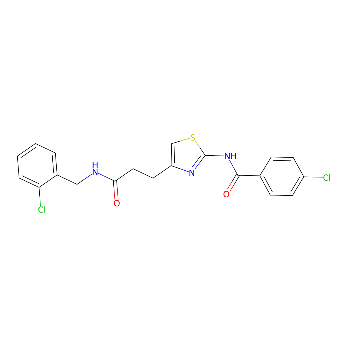 4-chloro-N-(4-(3-((2-chlorobenzyl)amino)-3-oxopropyl)thiazol-2-yl)benzamide molecular structure, CAS 1021256-84-7