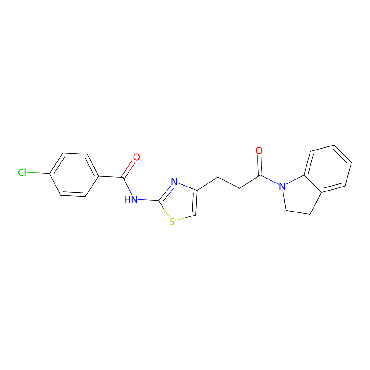 4-chloro-N-(4-(3-(indolin-1-yl)-3-oxopropyl)thiazol-2-yl)benzamide molecular structure, CAS 1021256-87-0