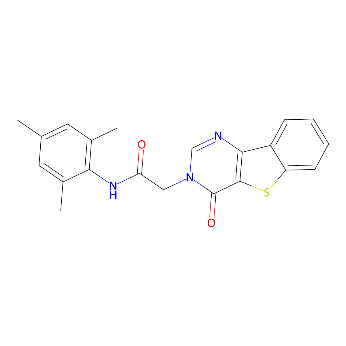 2-{6-oxo-8-thia-3,5-diazatricyclo[7.4.0.0^{2,7}]trideca-1(13),2(7),3,9,11-pentaen-5-yl}-N-(2,4,6-trimethylphenyl)acetamide molecular structure, CAS 1021256-91-6