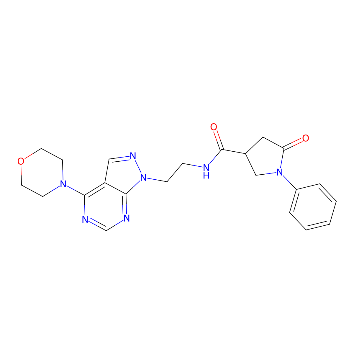 N-(2-(4-morpholino-1H-pyrazolo[3,4-d]pyrimidin-1-yl)ethyl)-5-oxo-1-phenylpyrrolidine-3-carboxamide molecular structure, CAS 1021256-97-2