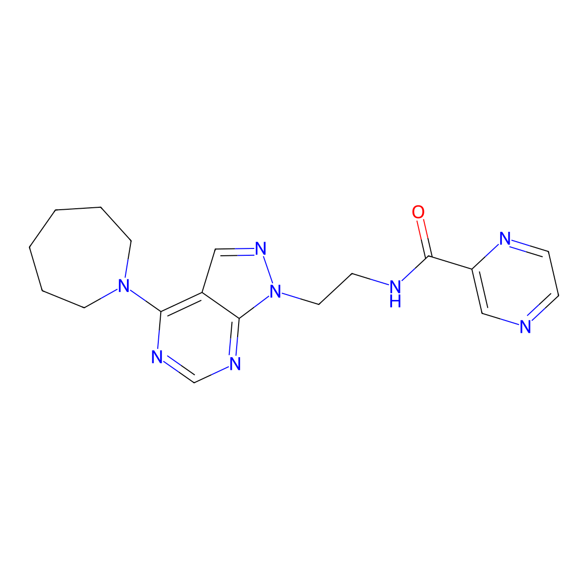 N-{2-[4-(azepan-1-yl)-1H-pyrazolo[3,4-d]pyrimidin-1-yl]ethyl}pyrazine-2-carboxamide molecular structure, CAS 1021256-99-4