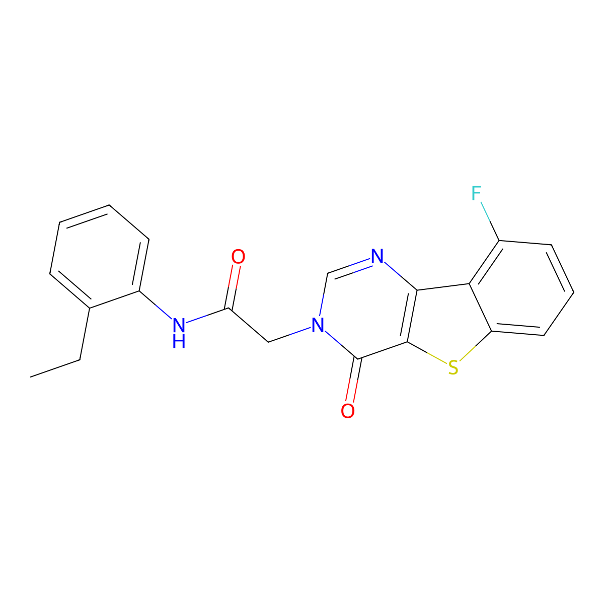 N-(2-ethylphenyl)-2-(9-fluoro-4-oxo[1]benzothieno[3,2-d]pyrimidin-3(4H)-yl)acetamide molecular structure, CAS 1021257-08-8