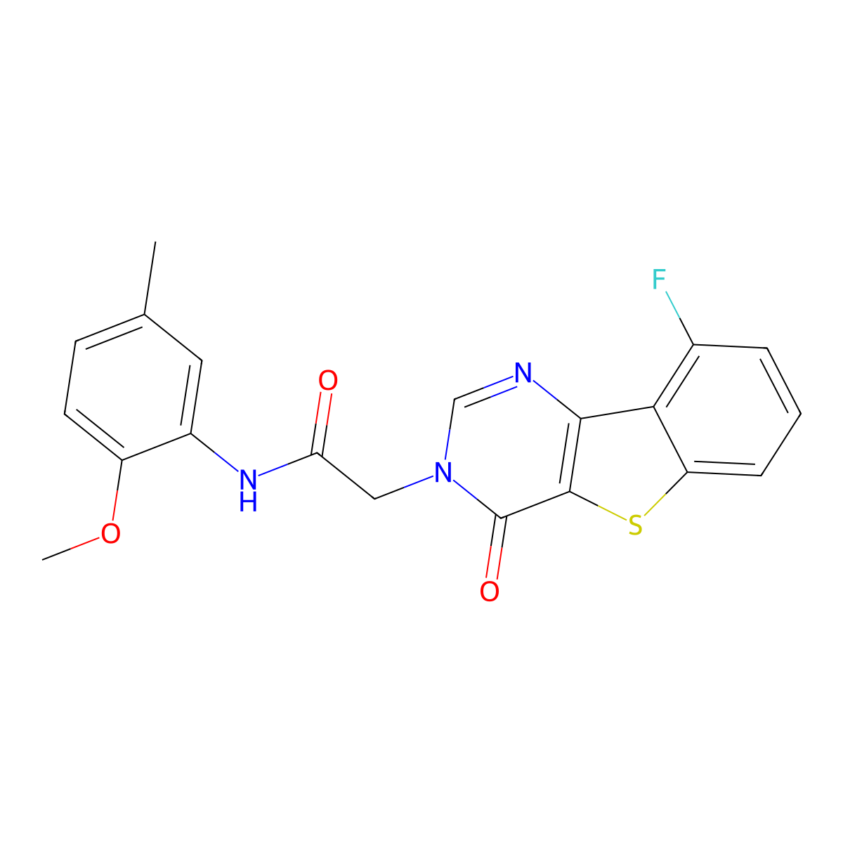 2-(9-fluoro-4-oxo[1]benzothieno[3,2-d]pyrimidin-3(4H)-yl)-N-(2-methoxy-5-methylphenyl)acetamide molecular structure, CAS 1021257-11-3