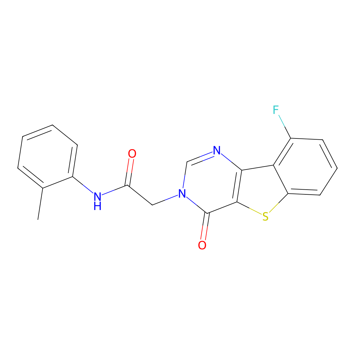 2-(9-fluoro-4-oxo[1]benzothieno[3,2-d]pyrimidin-3(4H)-yl)-N-(2-methylphenyl)acetamide molecular structure, CAS 1021257-15-7