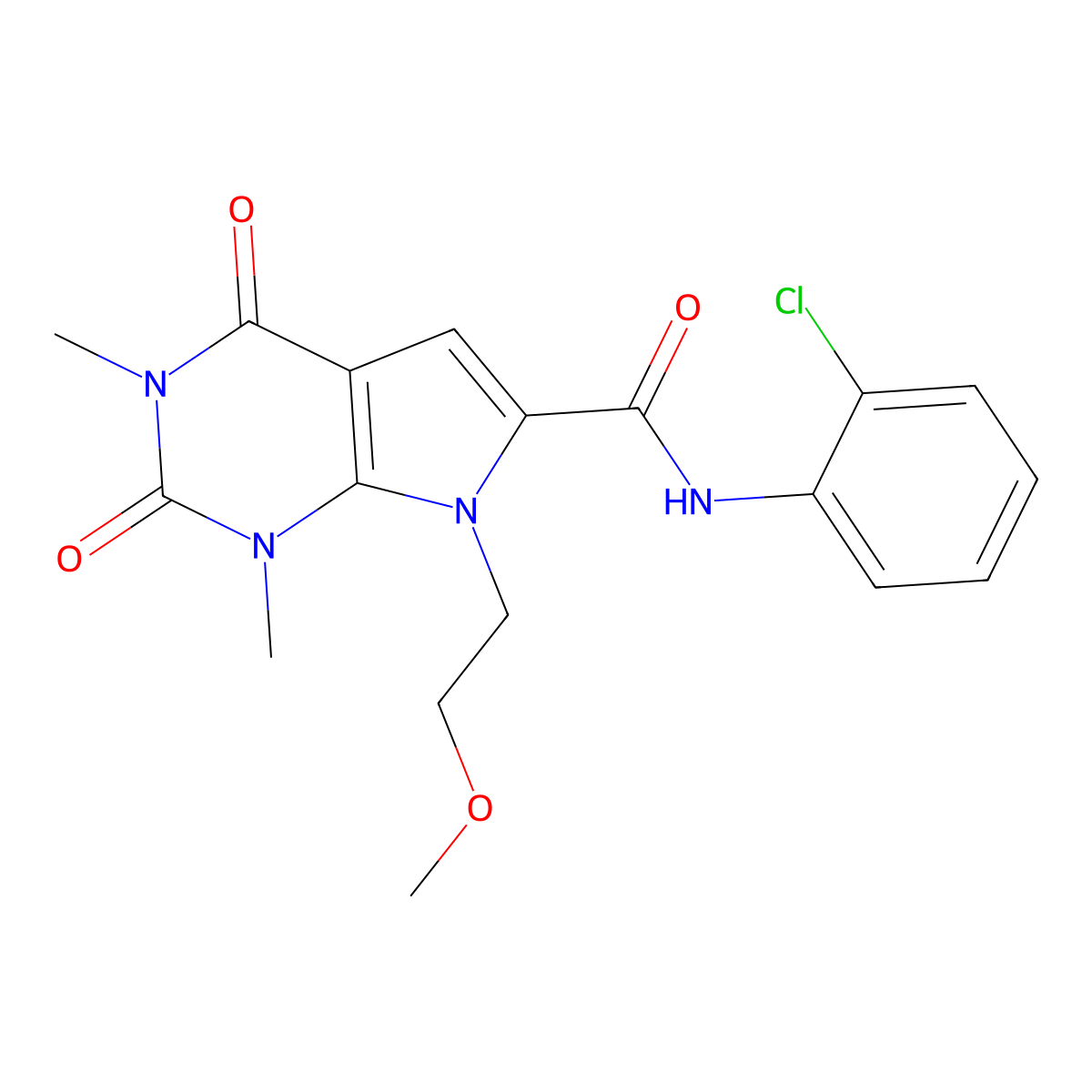N-(2-chlorophenyl)-7-(2-methoxyethyl)-1,3-dimethyl-2,4-dioxo-2,3,4,7-tetrahydro-1H-pyrrolo[2,3-d]pyrimidine-6-carboxamide molecular structure, CAS 1021257-19-1