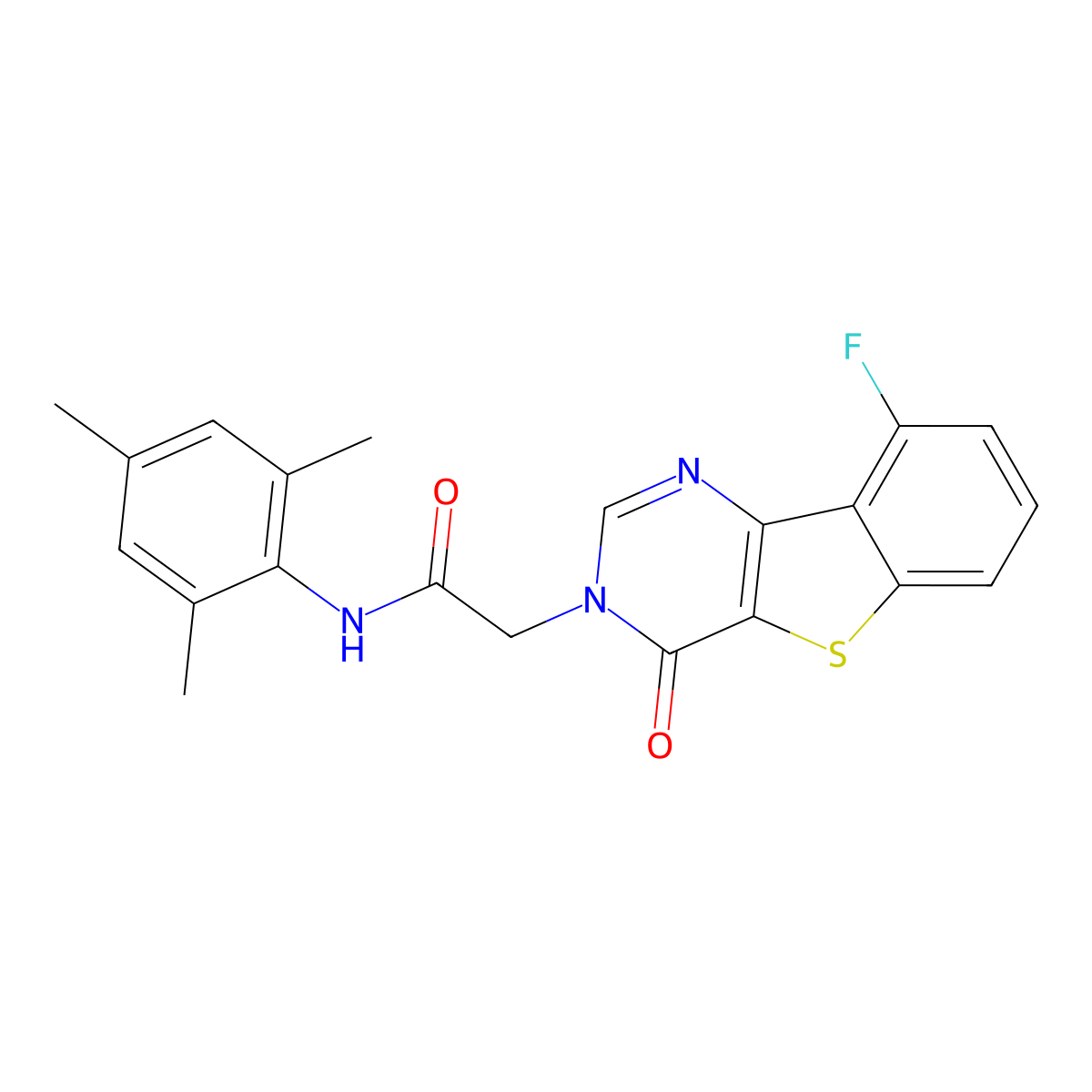 2-(9-fluoro-4-oxo[1]benzothieno[3,2-d]pyrimidin-3(4H)-yl)-N-mesitylacetamide molecular structure, CAS 1021257-20-4