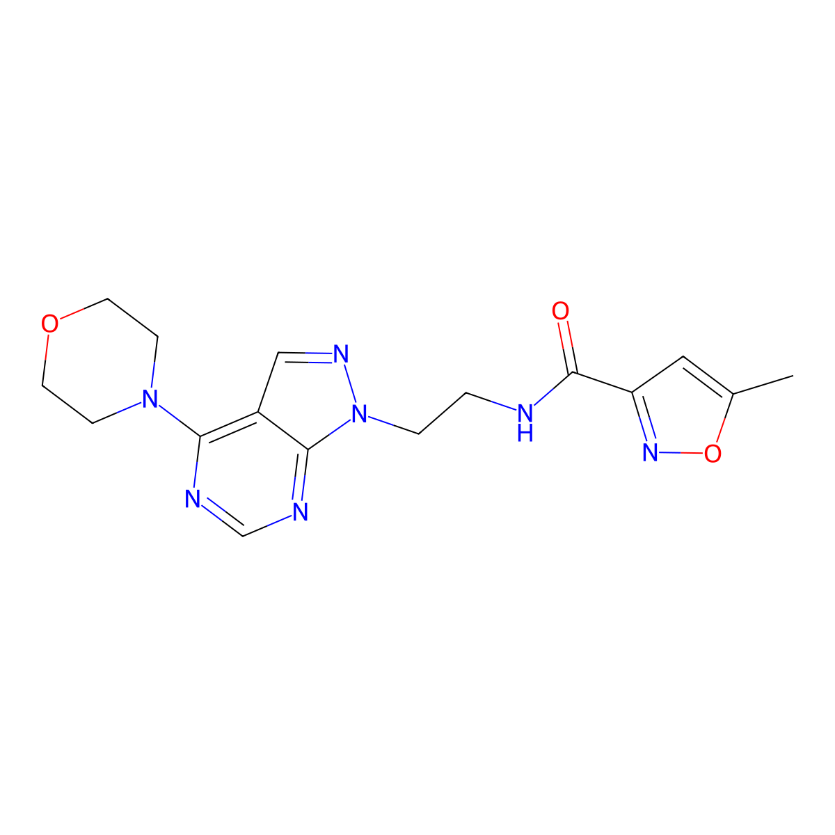 5-methyl-N-{2-[4-(morpholin-4-yl)-1H-pyrazolo[3,4-d]pyrimidin-1-yl]ethyl}-1,2-oxazole-3-carboxamide molecular structure, CAS 1021257-21-5