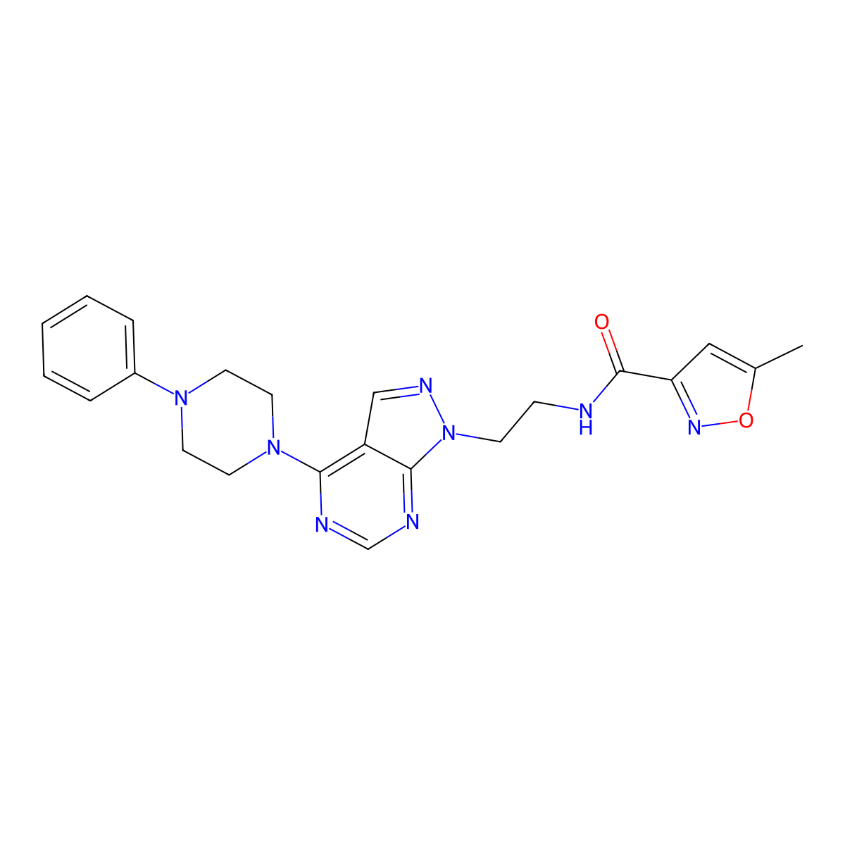 5-methyl-N-{2-[4-(4-phenylpiperazin-1-yl)-1H-pyrazolo[3,4-d]pyrimidin-1-yl]ethyl}-1,2-oxazole-3-carboxamide molecular structure, CAS 1021257-23-7