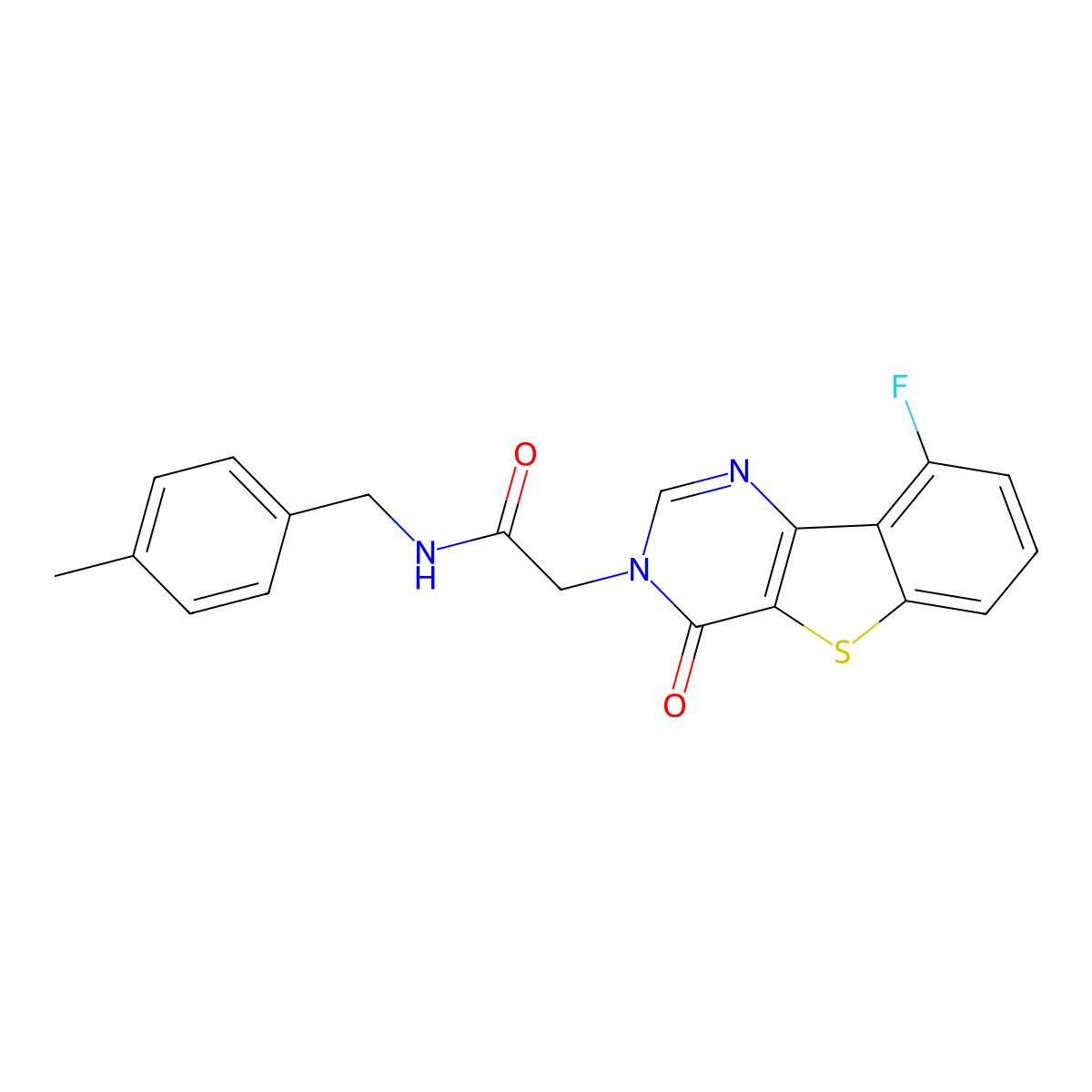 2-(9-fluoro-4-oxo[1]benzothieno[3,2-d]pyrimidin-3(4H)-yl)-N-(4-methylbenzyl)acetamide molecular structure, CAS 1021257-24-8