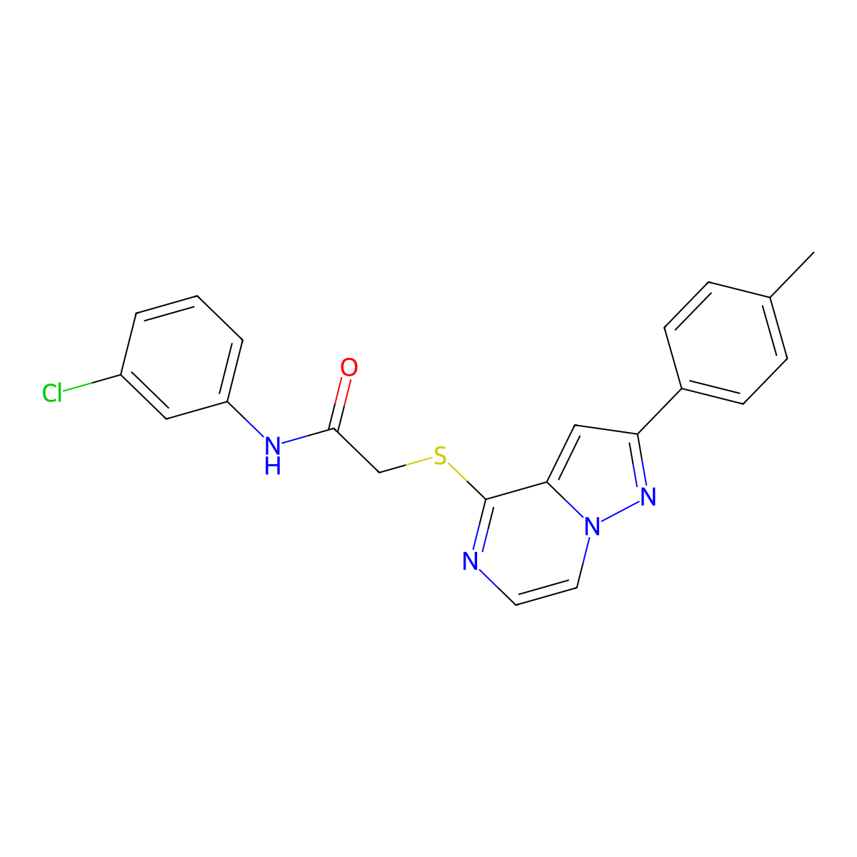N-(3-chlorophenyl)-2-{[2-(4-methylphenyl)pyrazolo[1,5-a]pyrazin-4-yl]thio}acetamide molecular structure, CAS 1021257-30-6