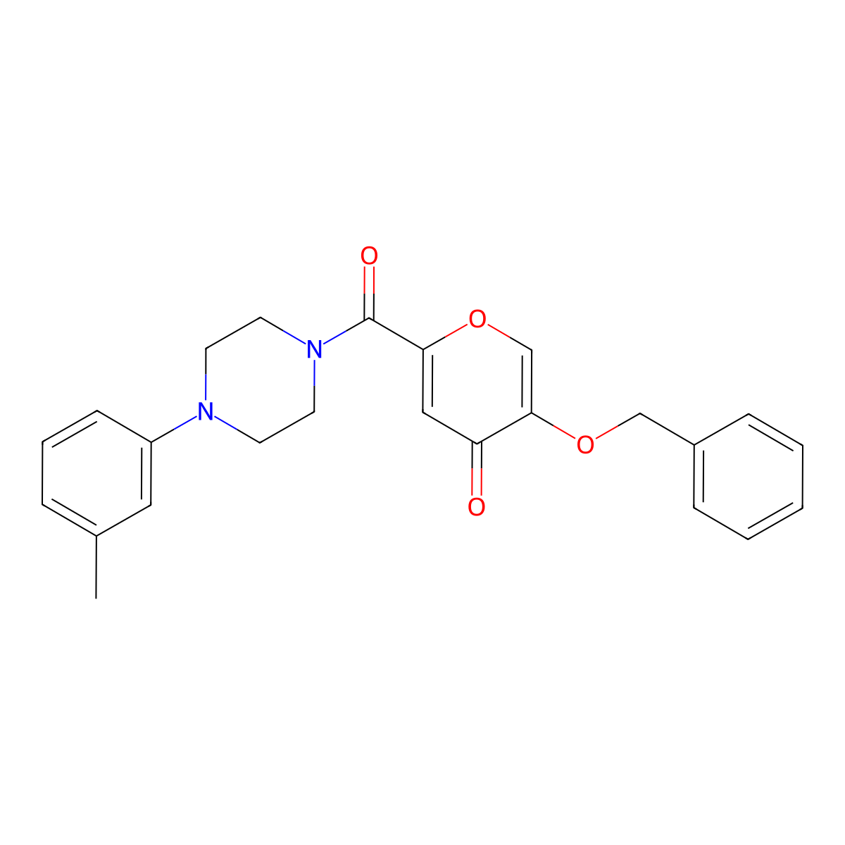 5-(benzyloxy)-2-(4-(m-tolyl)piperazine-1-carbonyl)-4H-pyran-4-one molecular structure, CAS 1021257-34-0